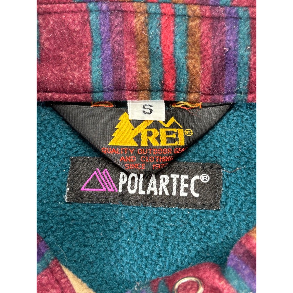 REI Polartec Fleece Pullover Mens Small Burgundy Southwestern Aztec USA Made - Picture 3 of 8
